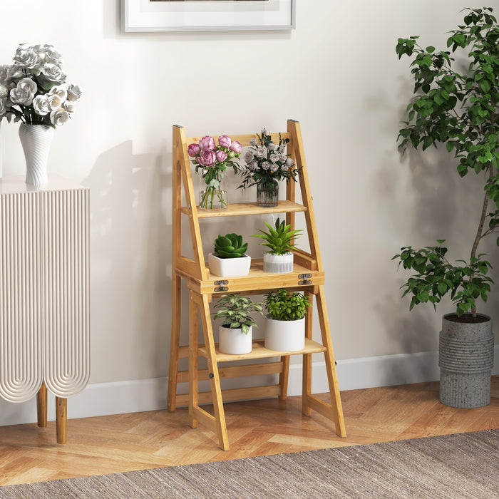 Multifunctional 3-in-1 Ladder Chair Display Plant Stand for Library Kitchen Office-Natural