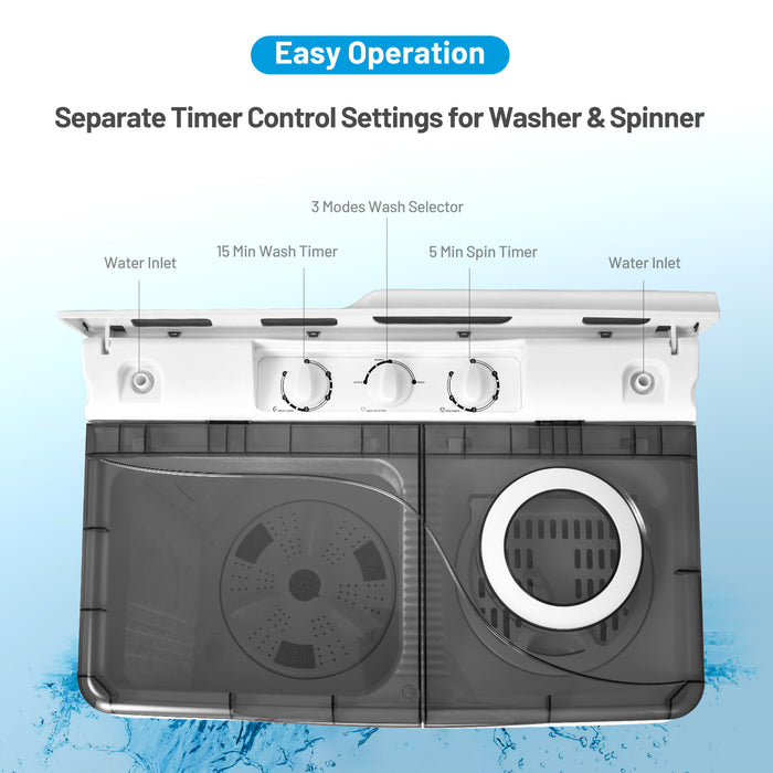 26 Pound Portable Semi-automatic Washing Machine with Built-in Drain Pump-Gray