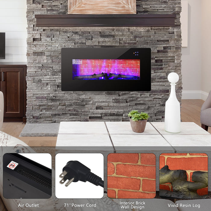 36 Inch Electric Wall Mounted Freestanding Fireplace with Remote Control-Black