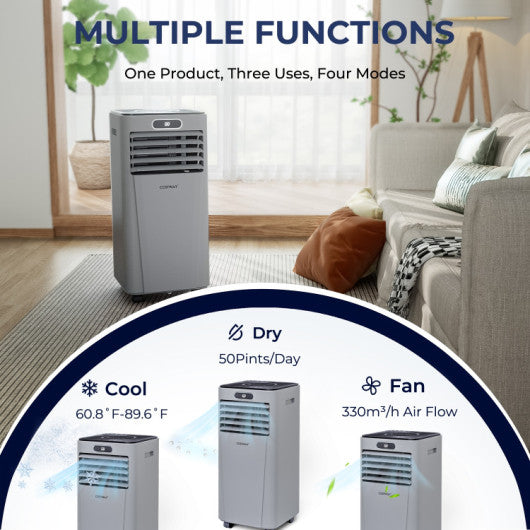 10000 BTU 4-in-1 Portable Air Conditioner with Dehumidifier and Fan Mode-Gray