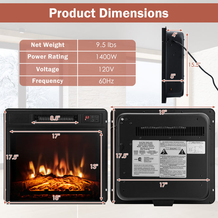 18 Inch Electric Fireplace Inserted with Adjustable LED Flame