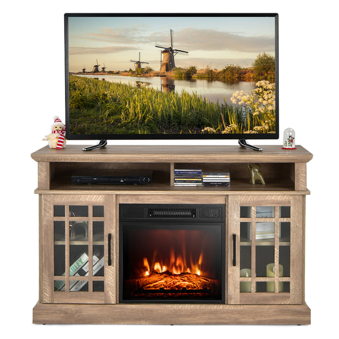 48 Inch Electric Fireplace TV Stand with Cabinets for TVs Up to 55 Inch-Natural