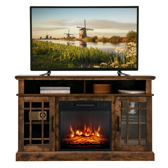 48 Inch Electric Fireplace TV Stand with Cabinets for TVs Up to 55 Inch-Brown