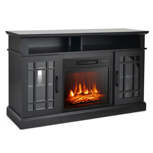 48 Inch Electric Fireplace TV Stand with Cabinets for TVs Up to 55 Inch-Black