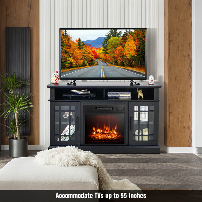 48 Inch Electric Fireplace TV Stand with Cabinets for TVs Up to 55 Inch-Black