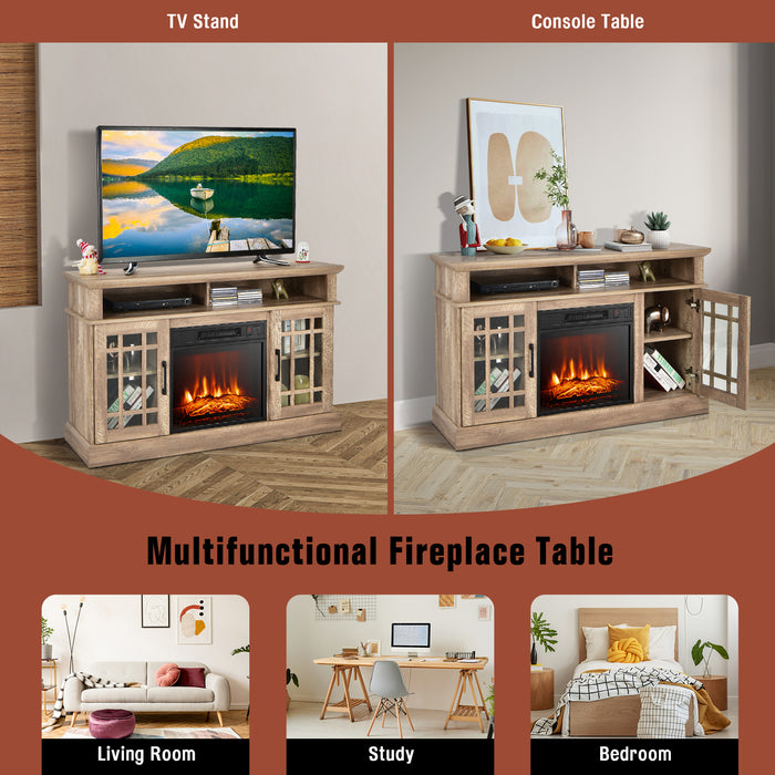 48 Inch Electric Fireplace TV Stand with Cabinets for TVs Up to 55 Inch-Natural