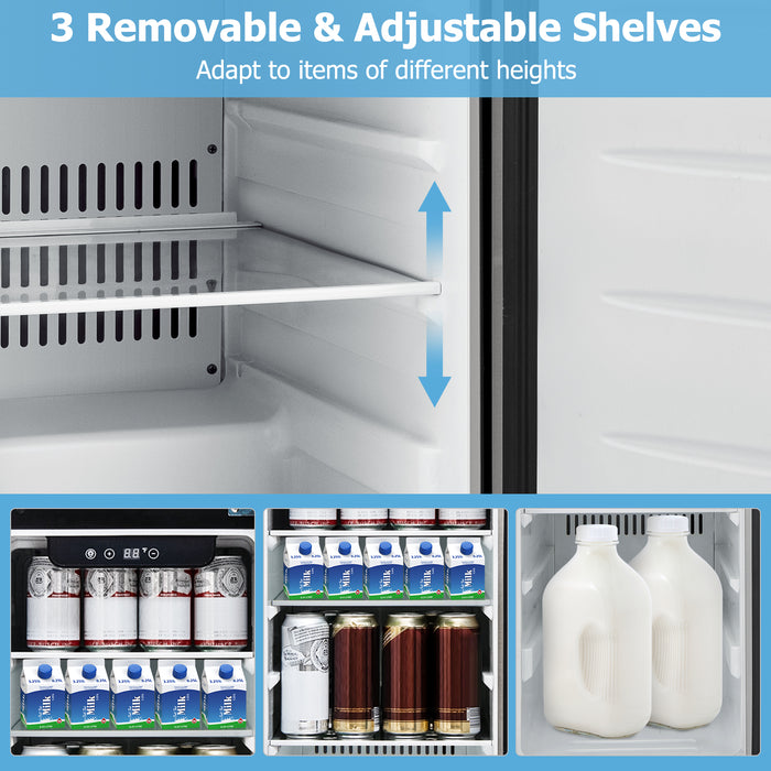 Compact Refrigerator with Adjustable Thermostat and Stainless Steel Door-Silver