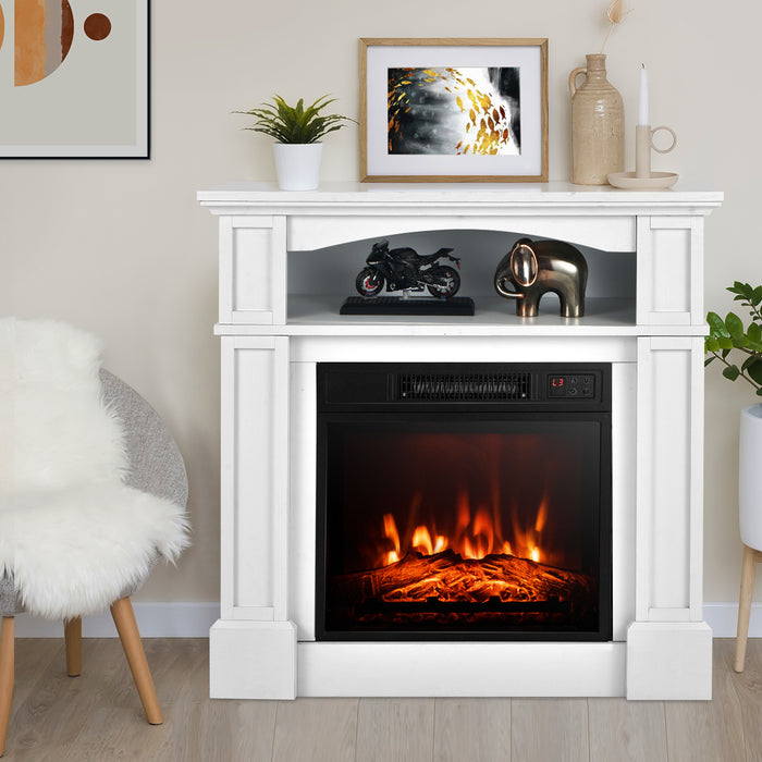 18 Inch 1400W Electric TV Stand Fireplace with Shelf-White