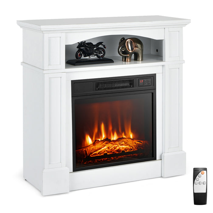 18 Inch 1400W Electric TV Stand Fireplace with Shelf-White