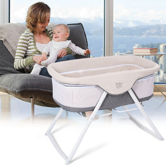 Portable Newborn Rocking Foldaway Baby Bassinet Crib-Gray