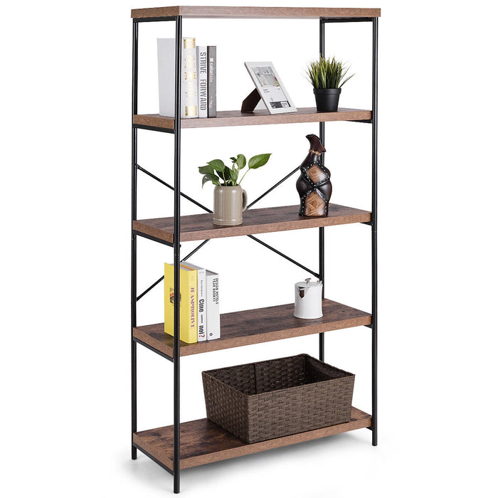 Multipurpose Open Bookcase Industrial Rack Wide Standing Storage Shelf-Brown