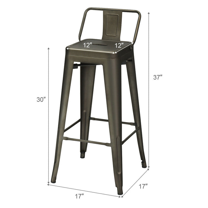 30 Inch Set of 4 Metal Counter Height Barstools with Low Back and Rubber Feet-Gun