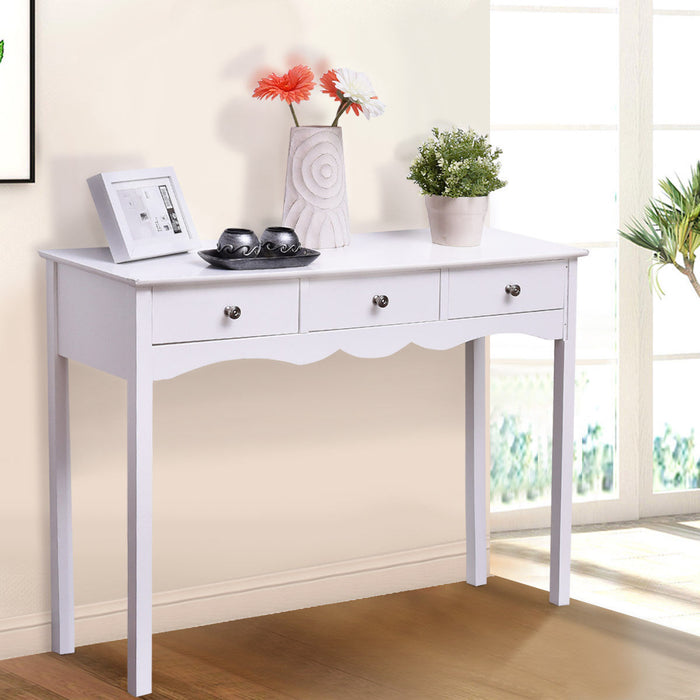 Side Sofa Table with Storage 3-Drawers-white