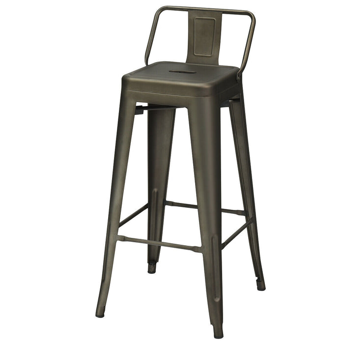 30 Inch Set of 4 Metal Counter Height Barstools with Low Back and Rubber Feet-Gun