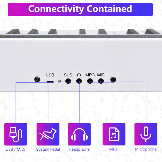 88-Key Portable Electronic Piano with Voice Function-White