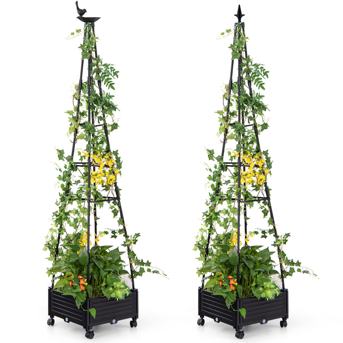 Garden Obelisk Trellis with Self-Drainage System for Climbing Plants-Black