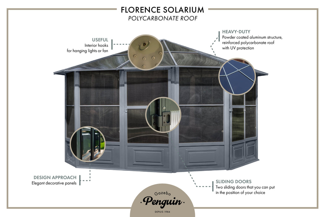 Gazebo Penguin Florence Solarium with Polycarbonate Roof - 12' x 12'