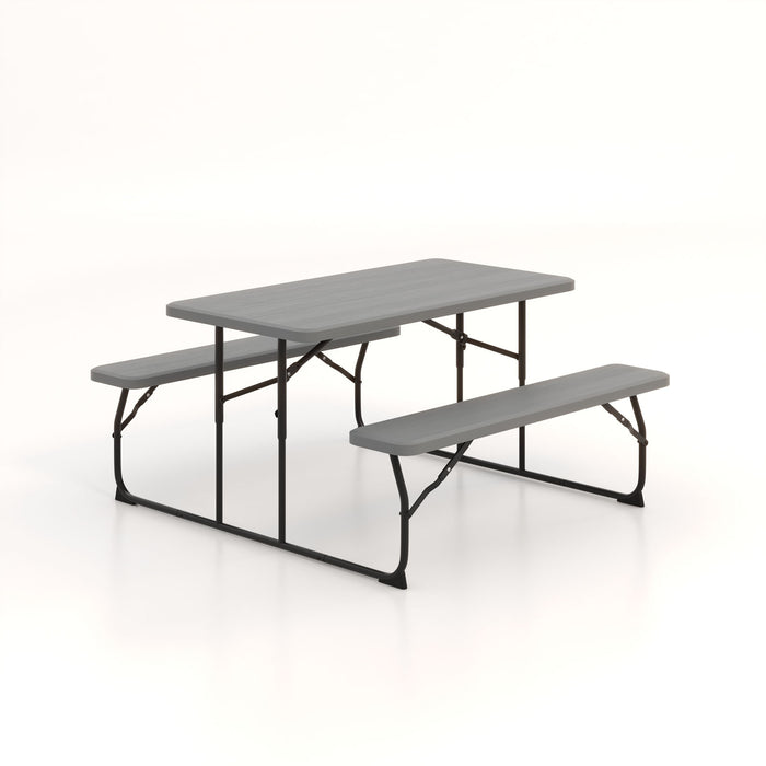 Indoor and Outdoor Folding Picnic Table Bench Set with Wood-like Texture-Gray