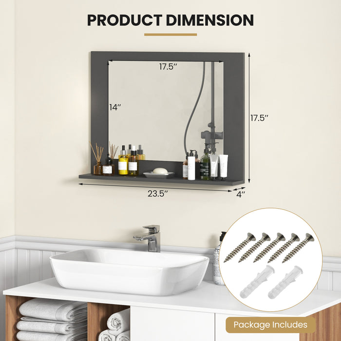 Rectangle Bathroom Mirror with Shelf 23.5 x 17.5 Inch and Wood Frame-Gray