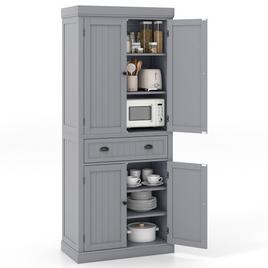 Cupboard Freestanding Kitchen Cabinet w/ Adjustable Shelves-Gray