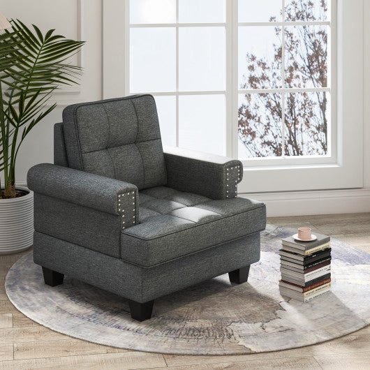 Mid-century Modern Accent Armchair Tufted Linen Club Chair-Gray