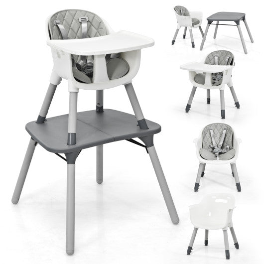 4-in-1 Baby Convertible Toddler Table Chair Set with PU Cushion-Gray