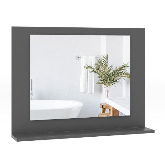 Rectangle Bathroom Mirror with Shelf 23.5 x 17.5 Inch and Wood Frame-Gray