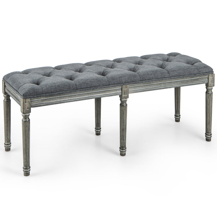 French Vintage Entryway Bench 47 Inch Upholstered Dining Bench-Gray