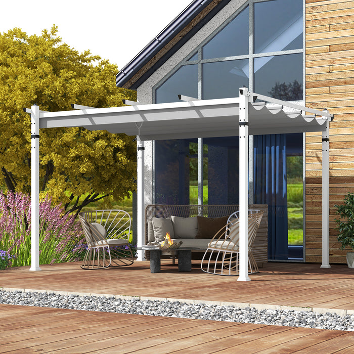 Outdoor Pergola with Retractable Canopy and Aluminum Frame-Gray