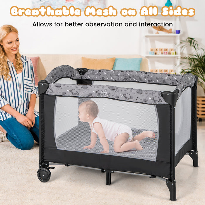 Multi-Functional Baby Playpen with Mattress and Removable Changing Table-Gray