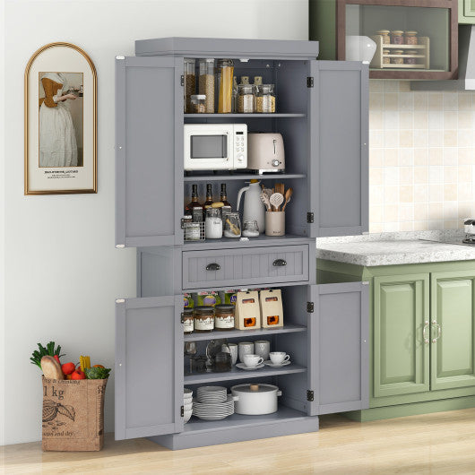 Cupboard Freestanding Kitchen Cabinet w/ Adjustable Shelves-Gray