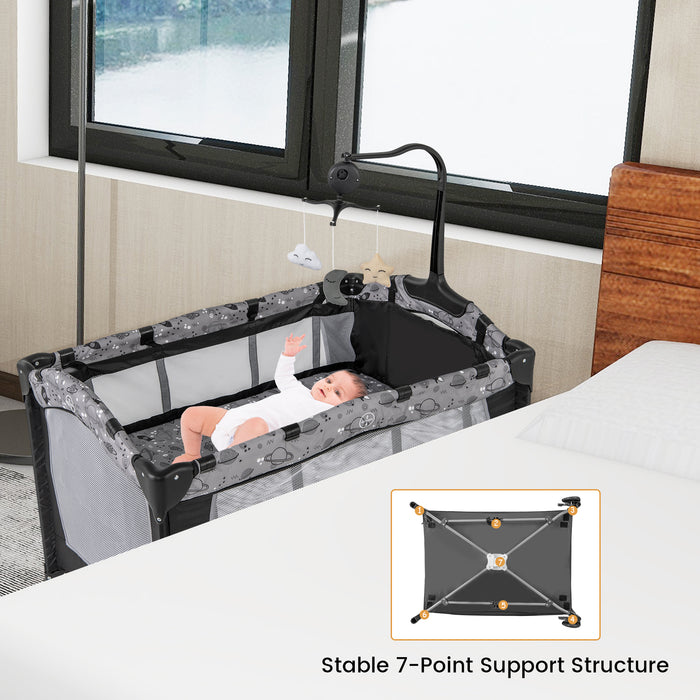 Multi-Functional Baby Playpen with Mattress and Removable Changing Table-Gray