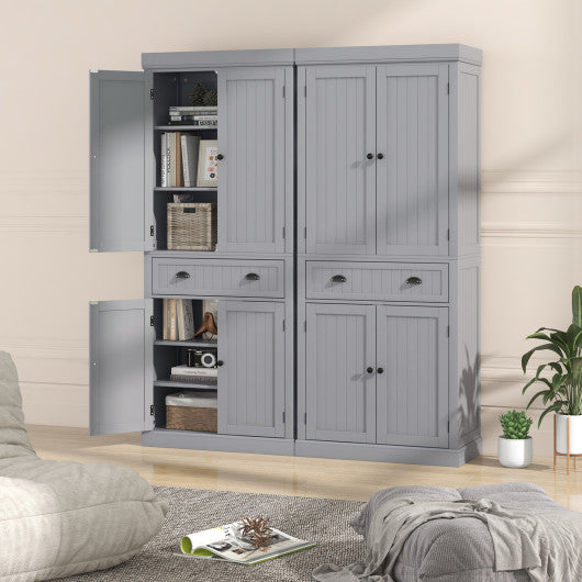 Cupboard Freestanding Kitchen Cabinet w/ Adjustable Shelves-Gray