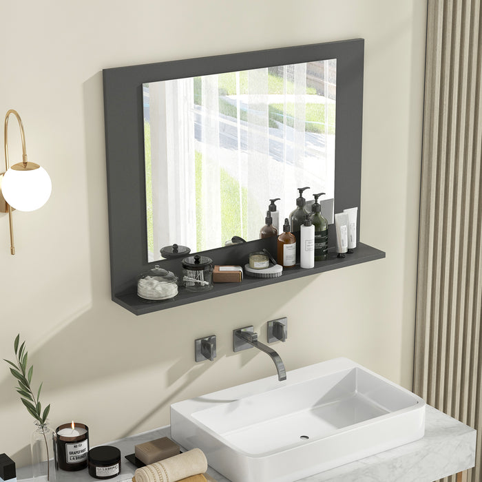 Rectangle Bathroom Mirror with Shelf 23.5 x 17.5 Inch and Wood Frame-Gray