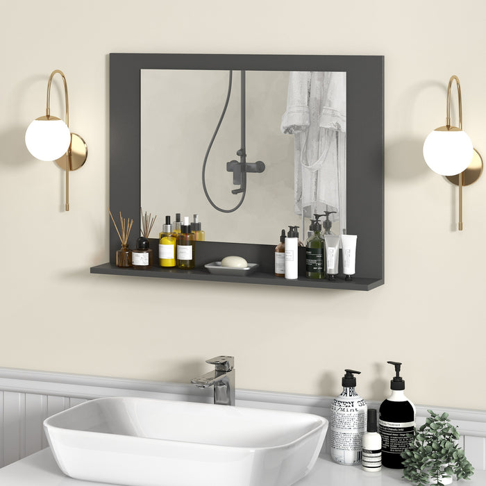 Rectangle Bathroom Mirror with Shelf 23.5 x 17.5 Inch and Wood Frame-Gray