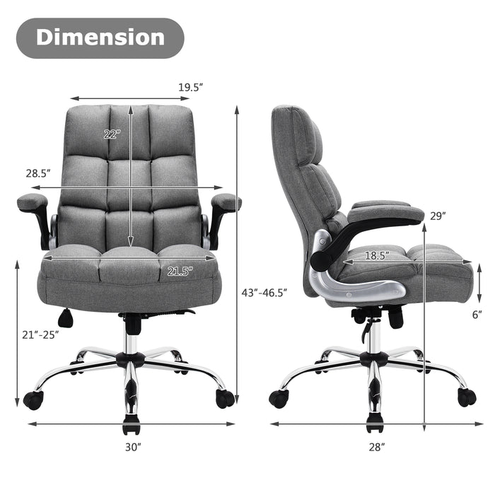 Adjustable Swivel Office Chair with High Back and Flip-up Arm for Home and Office-Gray