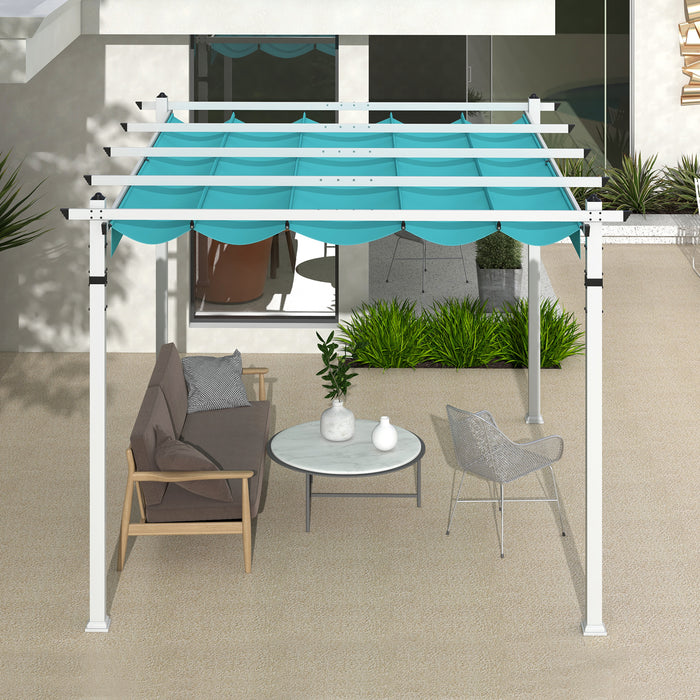 Outdoor Pergola with Retractable Canopy and Aluminum Frame-Turquoise