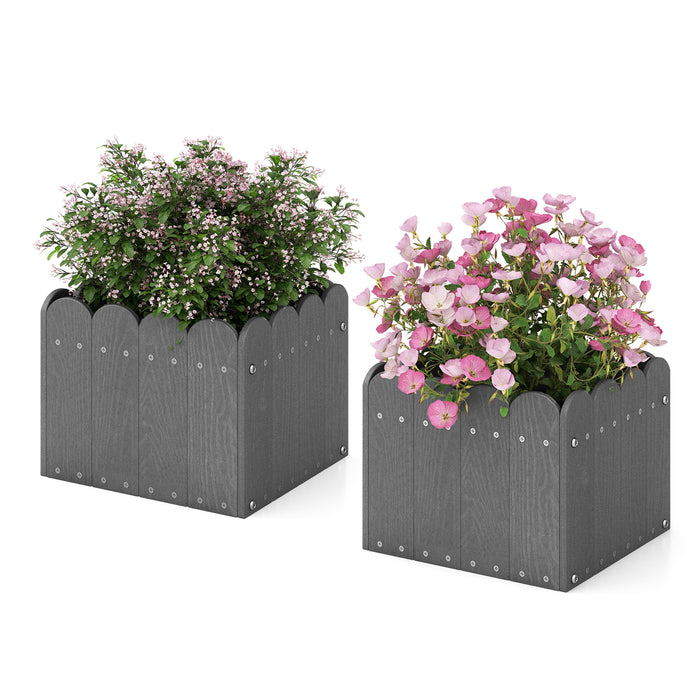 2 Pack Square Planter Box with Drainage Gaps for for Front Porch Garden Balcony-Gray