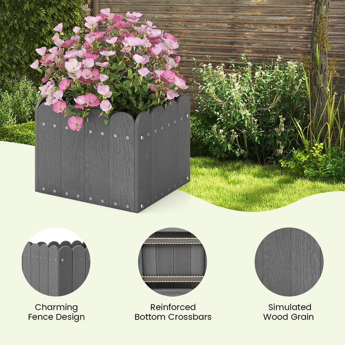 2 Pack Square Planter Box with Drainage Gaps for for Front Porch Garden Balcony-Gray