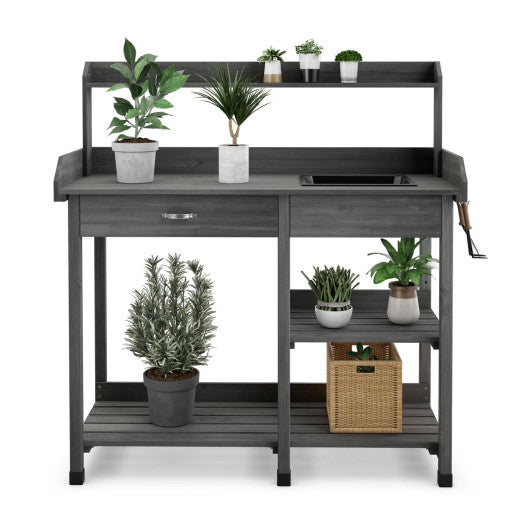 Outdoor Garden Potting Bench Lawn Patio Table Storage Shelf Work Station-Gray