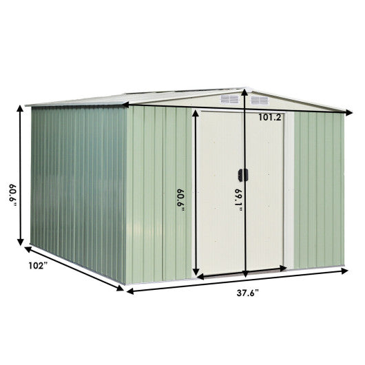 8x8 Feet Outdoor Garden Galvanized Steel Storage Shed with Sliding Door-Light Green