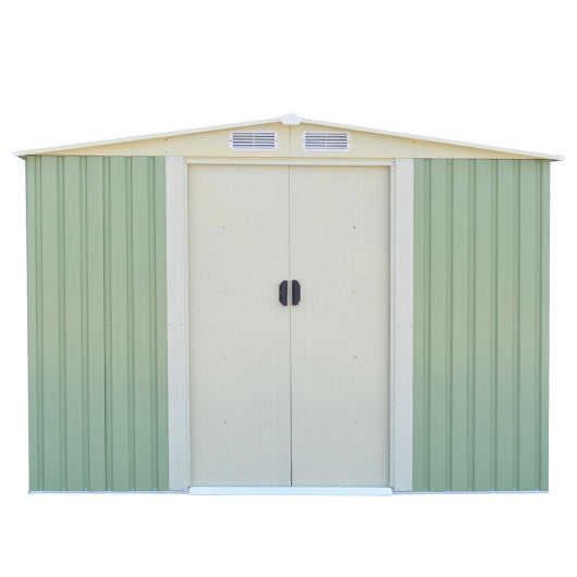 8x8 Feet Outdoor Garden Galvanized Steel Storage Shed with Sliding Door-Light Green