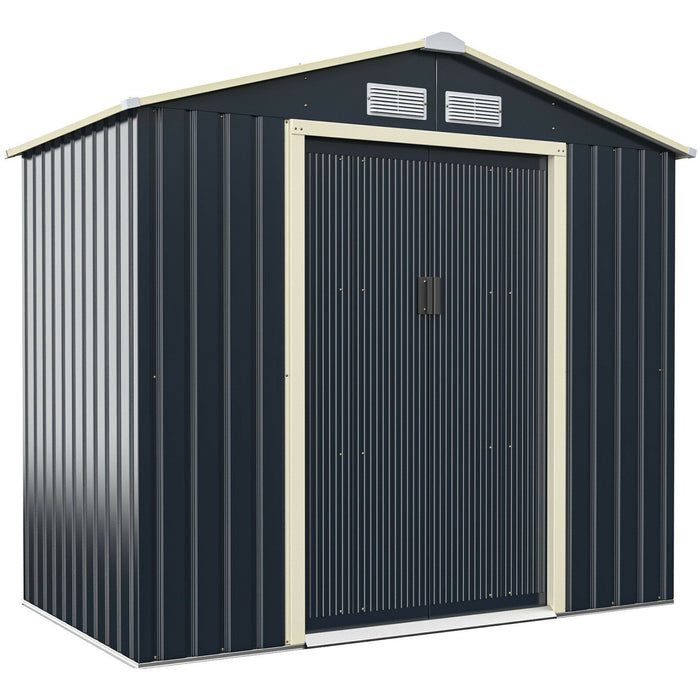 7 Feet x 4 Feet Metal Storage Shed with Sliding Double Lockable Doors-Gray