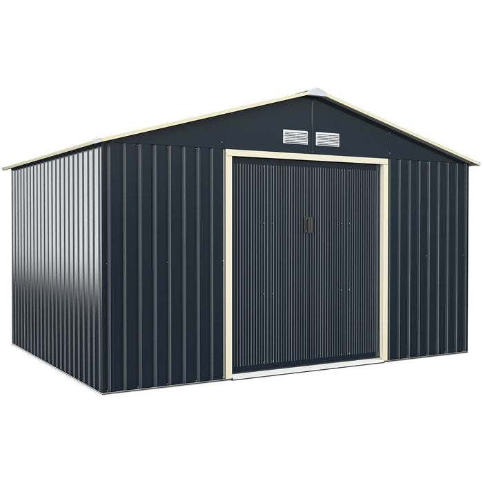 11 x 8 Feet Metal Storage Shed for Garden and Tools with 2 Lockable Sliding Doors-Gray