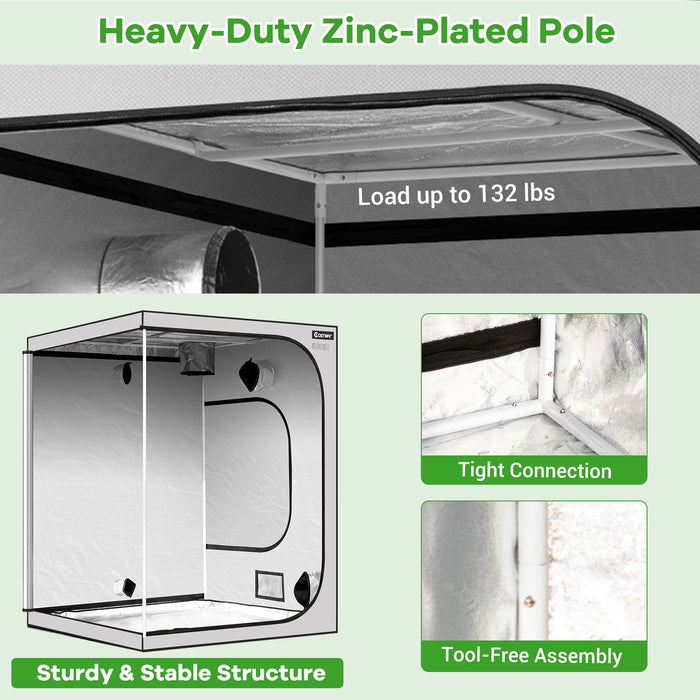 60 x 60 x 80 Inch Grow Tent High Reflective Mylar with Observation Window-Gray