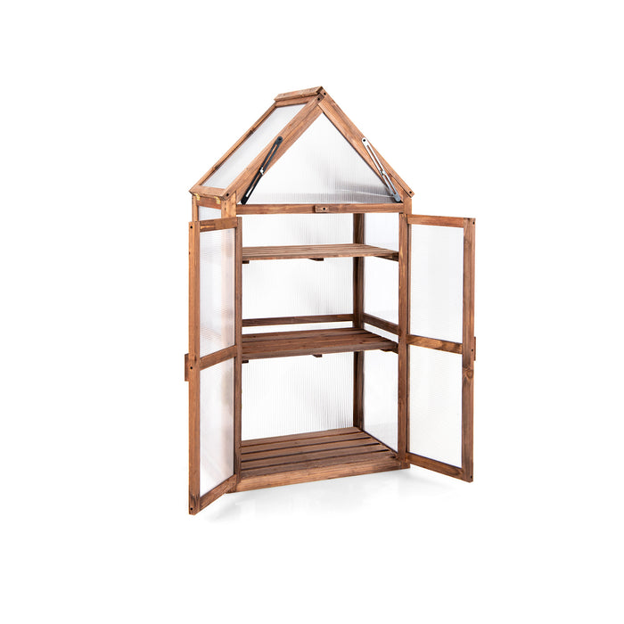 Cold Frame Mini Wooden Greenhouse for Vegetable and Flower-Brown