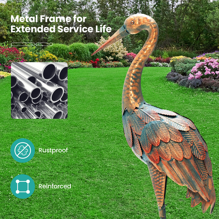 Set of 2 Crane Garden Statues Standing Metal Crane Sculptures Bird