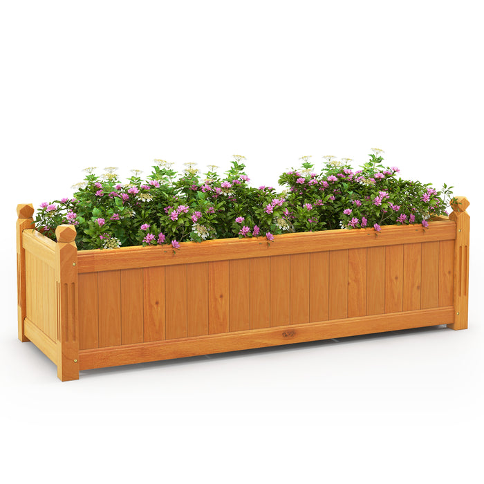 Wooden Rectangular Garden Bed with Drainage System-Natural