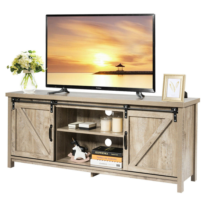 TV Stand Media Center Console Cabinet with Sliding Barn Door - Gray