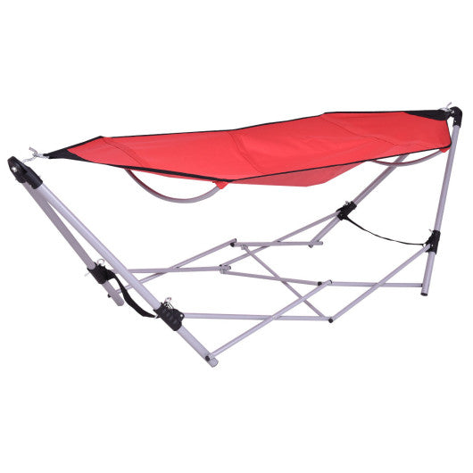 Portable Folding Steel Frame Hammock with Bag-Red